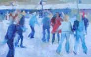 Ice Skaters, 8" x 12", Oil on Board