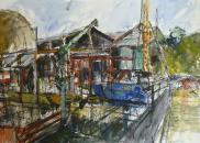 Brentford boatyard with crane