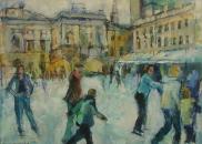 Skaters at Somerset House, 15 inches x11 inches, oil on paper, �75